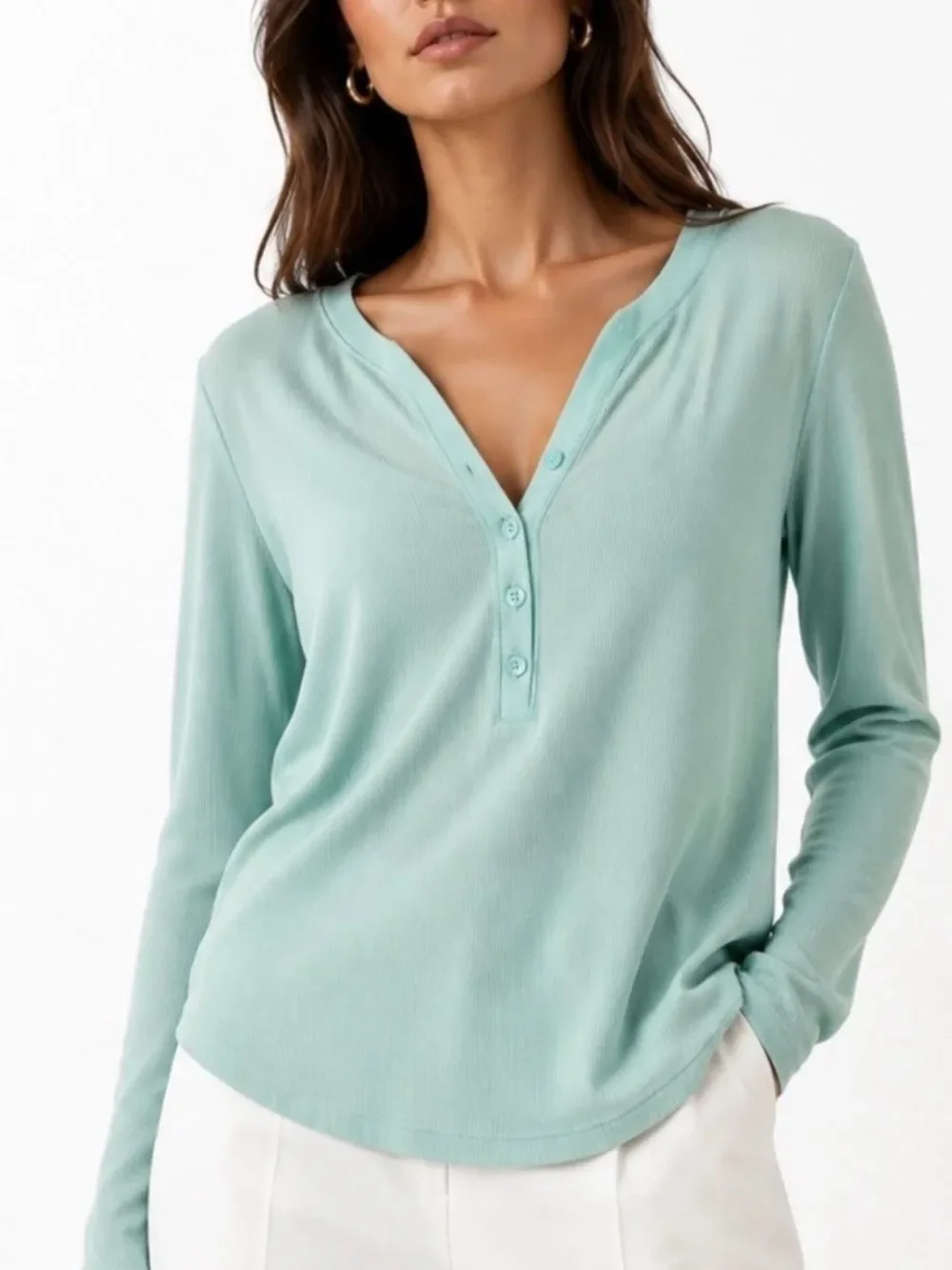 ATHLETA Women’s Mint Long-Sleeve Henley Top Size Medium